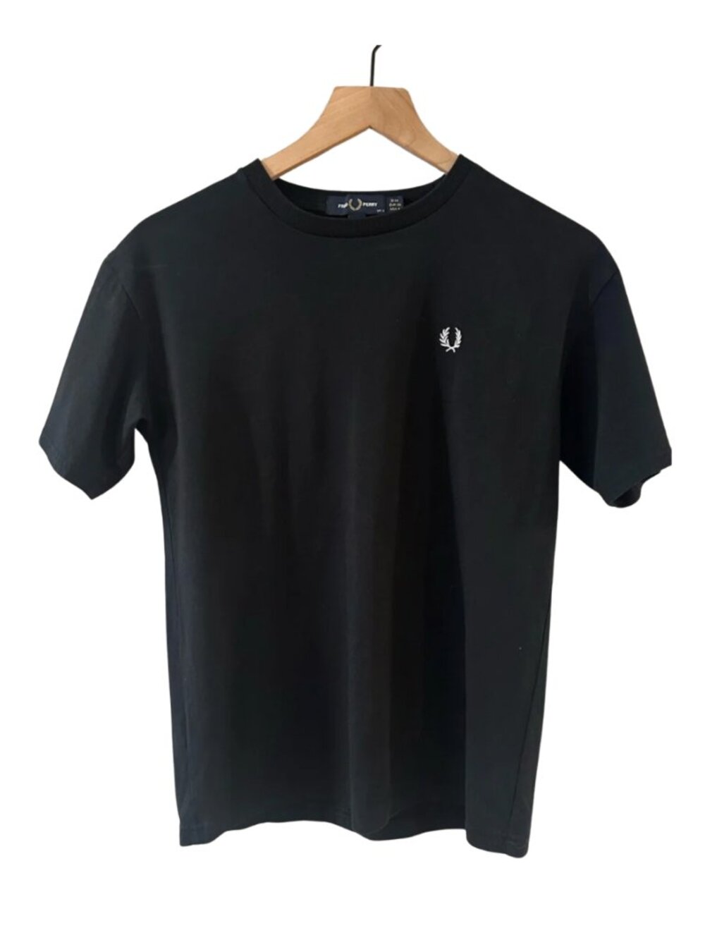 Fred Perry Black Cotton T-Shirt with White Laurel Logo - 100% Cotton, Size 4/S
